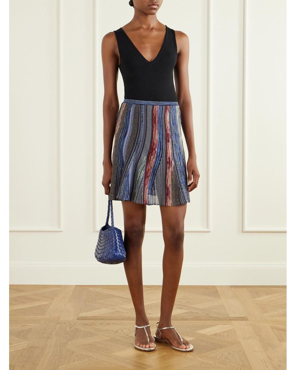 Missoni Blue Striped Metallic Crochet-Knit Mini Skirt