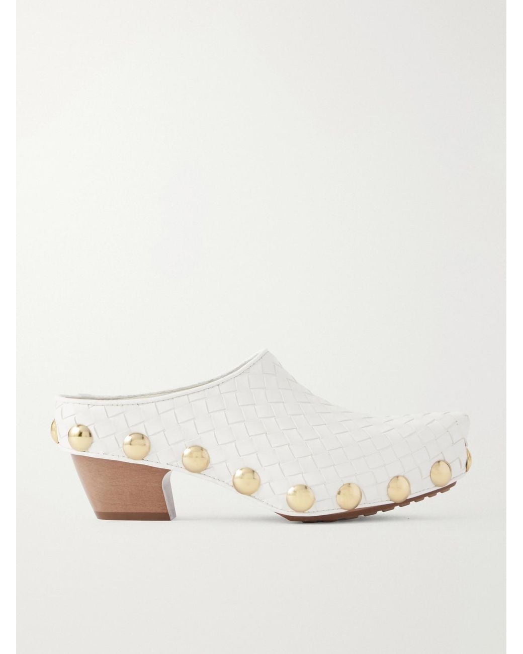 Bottega Veneta Natural Gondola Studded Intrecciato Leather Clogs