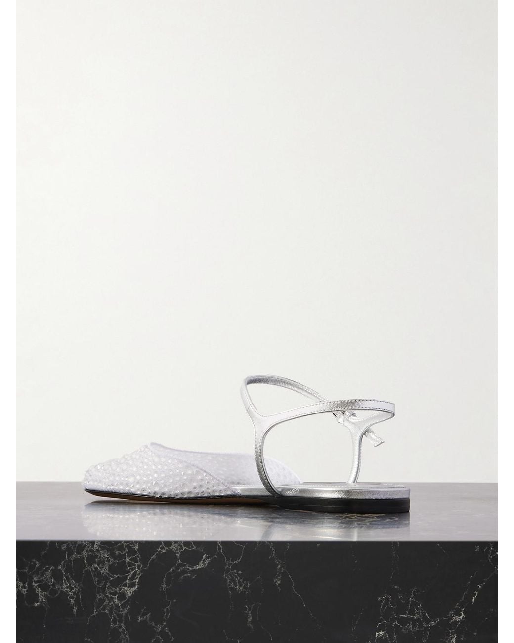 Loewe White Crystal-Embellished Leather And Mesh Ballet Flats