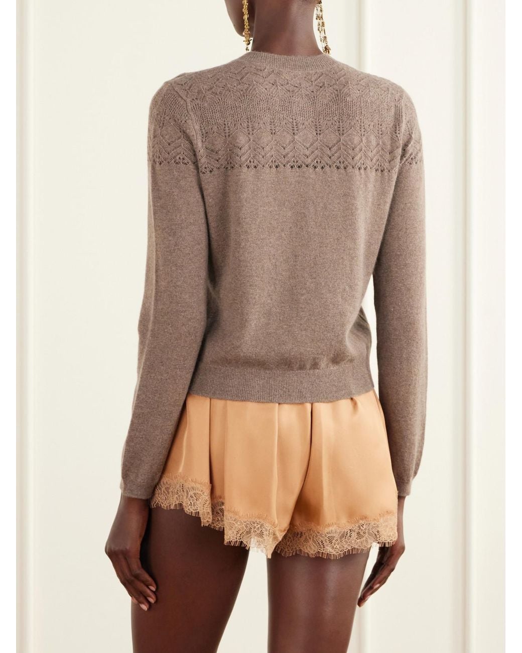 Ulla Johnson Brown Cassia Pointelle-Knit Cashmere Cardigan