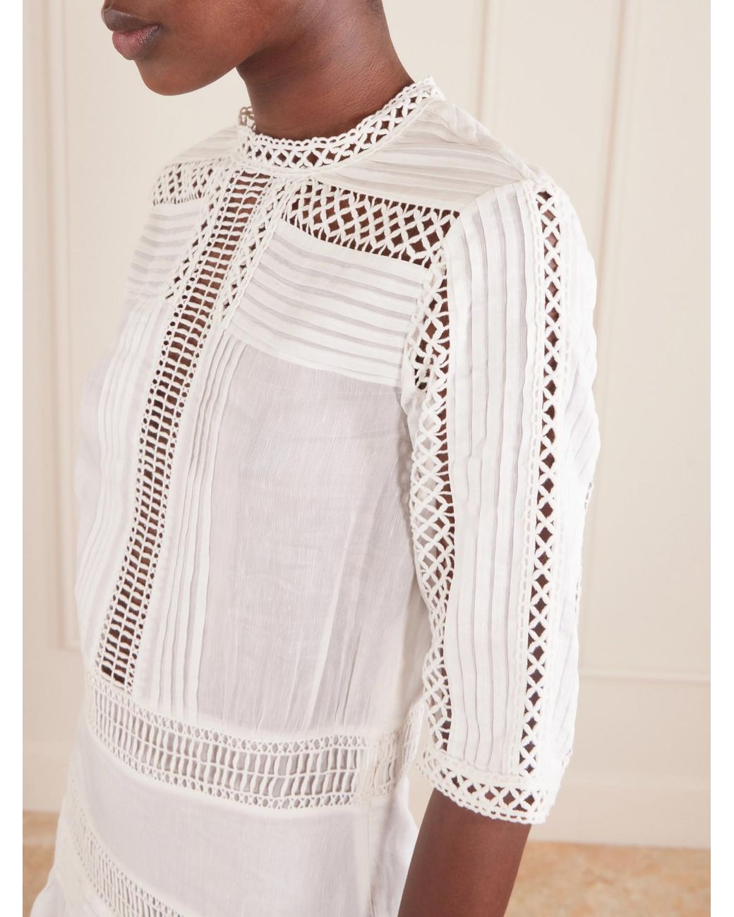 Isabel Marant White Paige Lace-Trimmed Woven Mini Dress