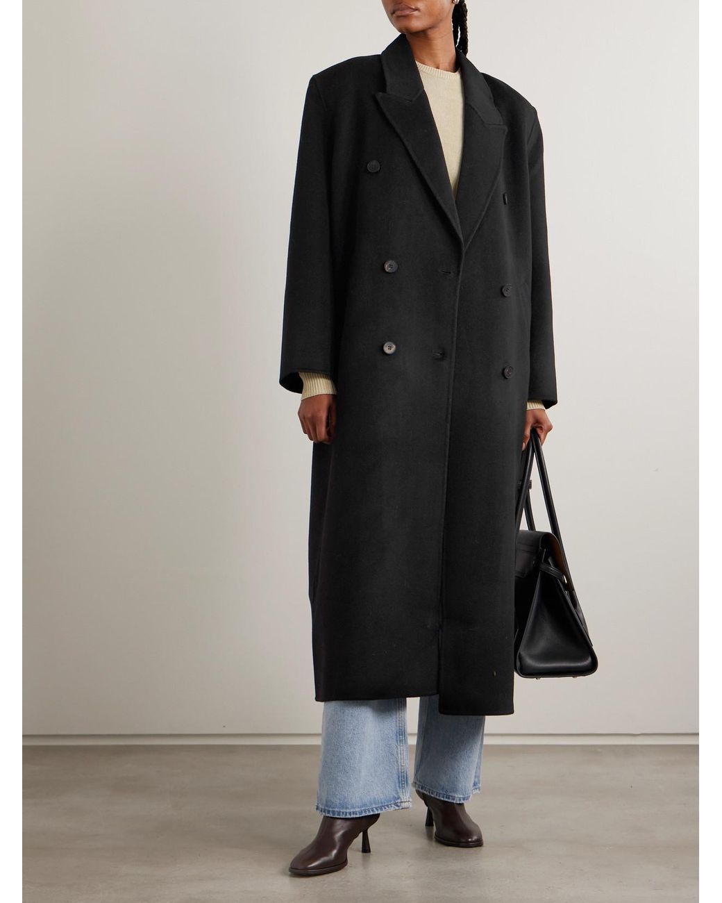 Frankie Shop Black Gaia Oversized Double-Breasted Wool-Blend Coat
