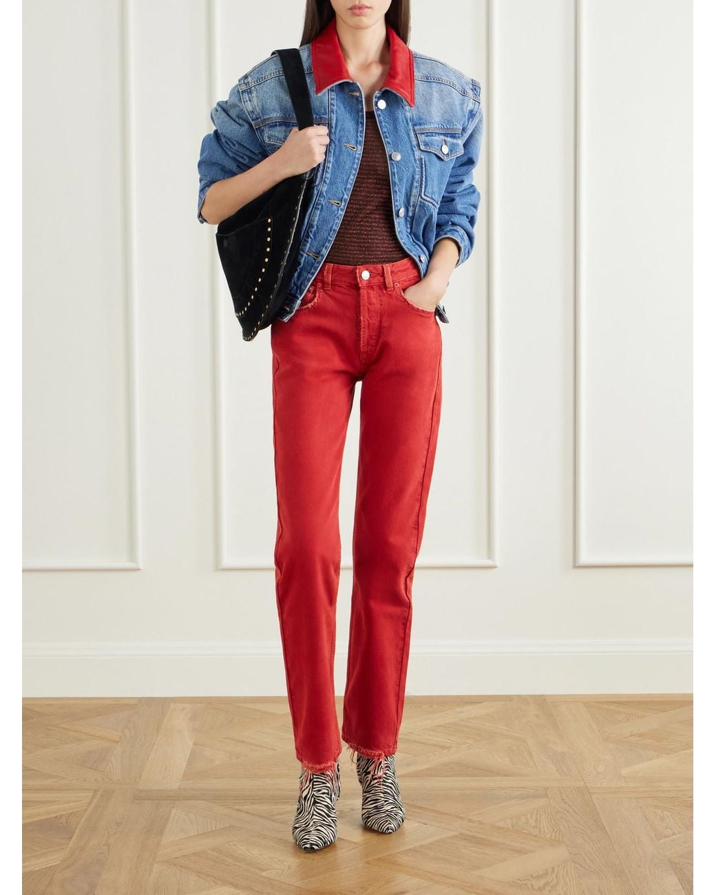 Isabel Marant Blue Devyn Leather-Trimmed Denim Jacket