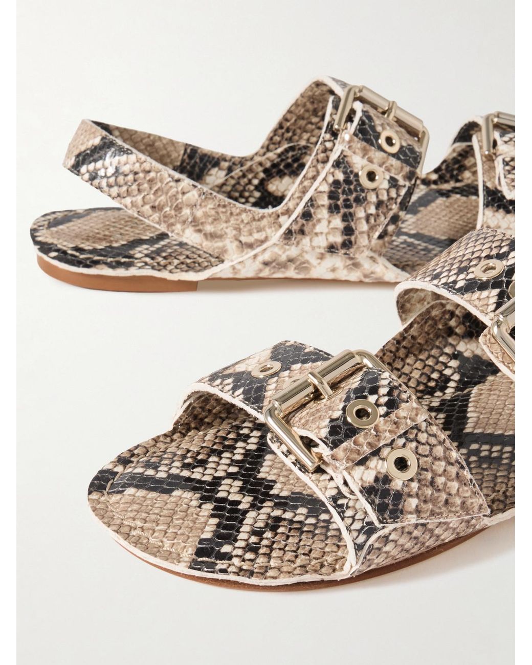 Jamie Haller Natural The Double Buckle Snake-Effect Leather Sandals