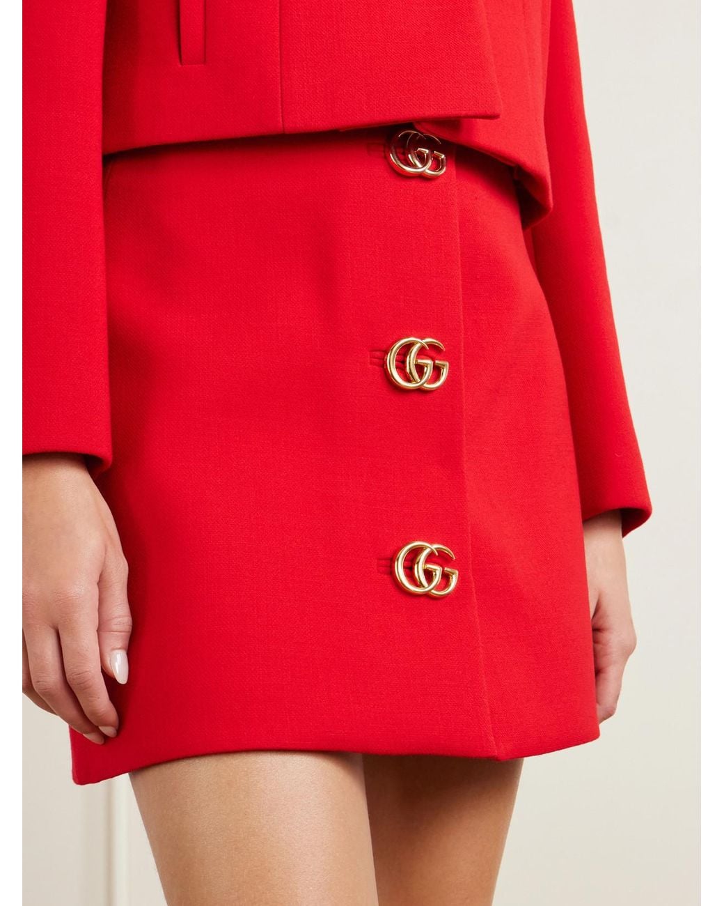 Gucci Red Wool-Crepe Mini Skirt