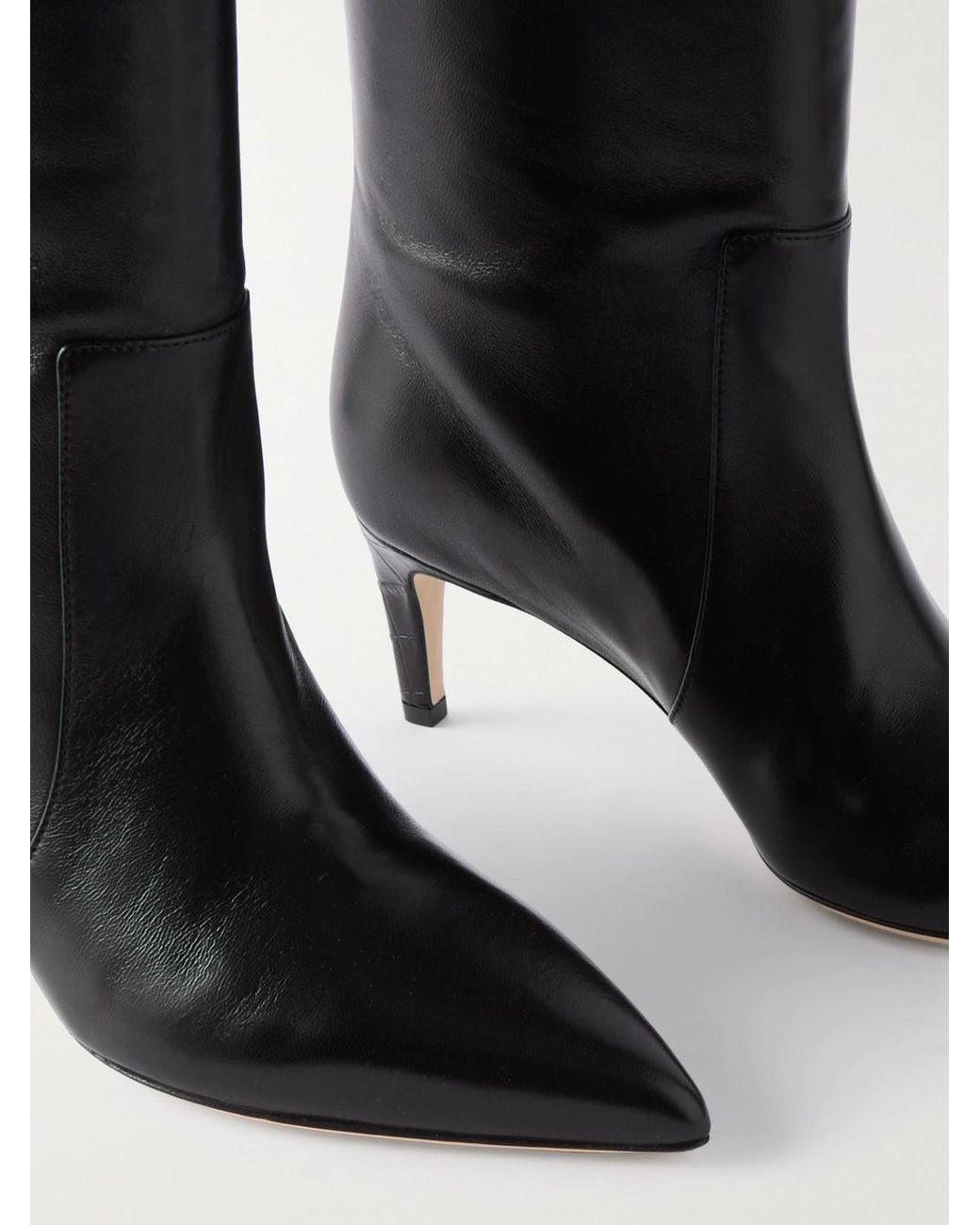 Paris Texas Black Stiletto 60 Croc-Effect Trimmed Leather Knee Boots