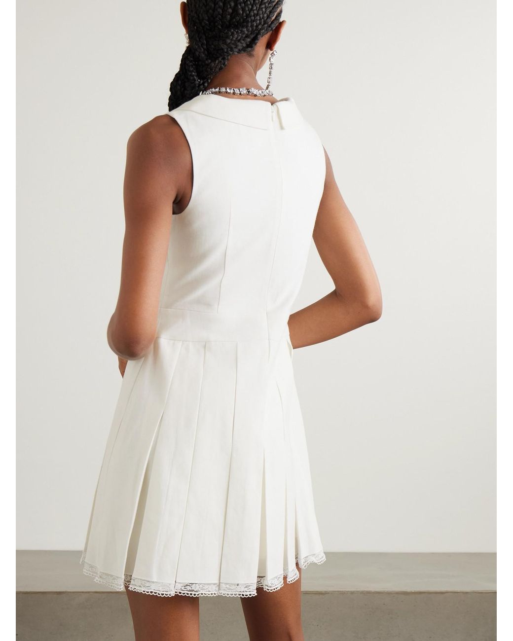 SHUSHU/TONG shushutong ホワイトミニワンピース 半袖 ShuShu/Tong Lace-Trimmed Pleated Wool And Linen-Blend Mini