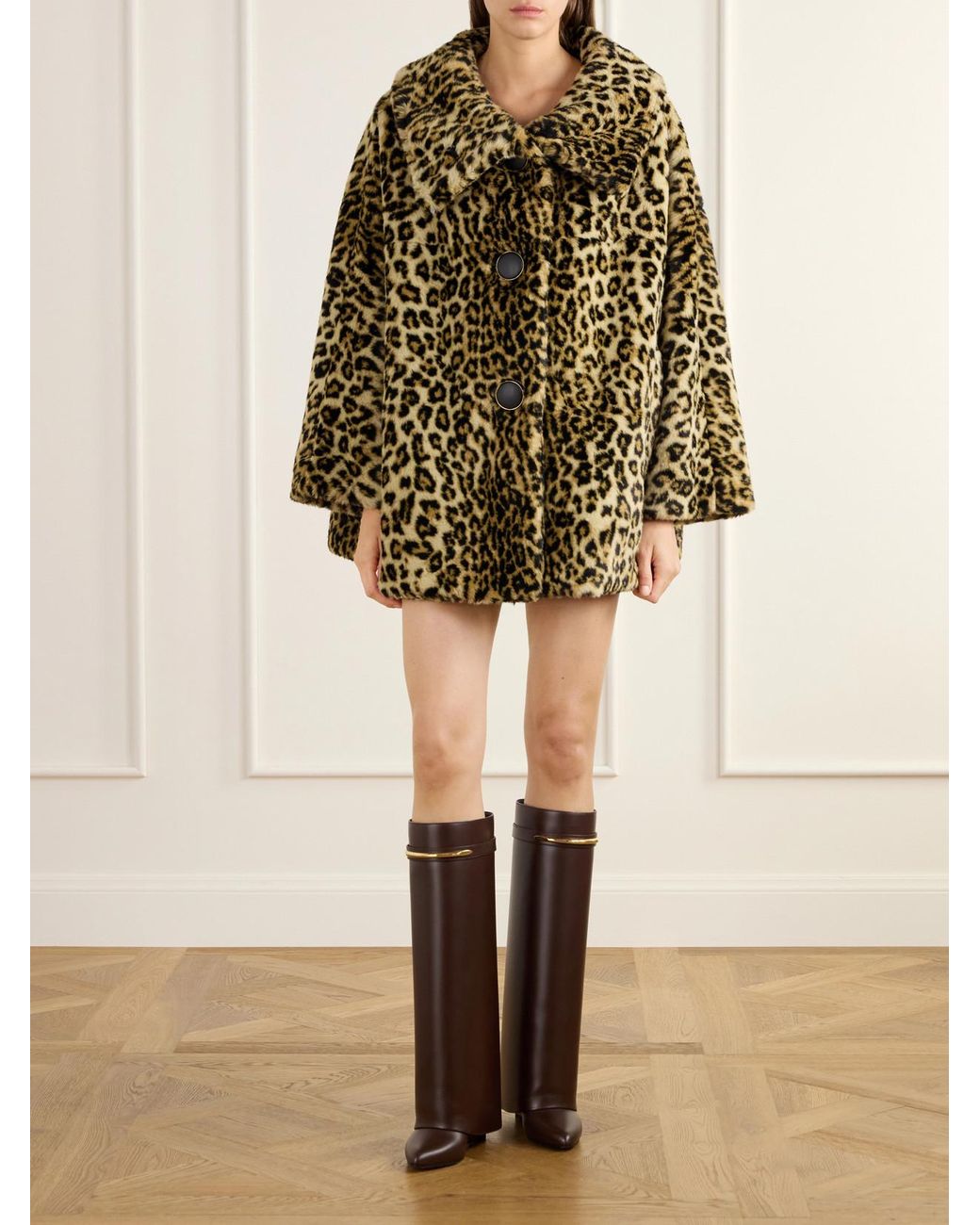Givenchy Multicolor Cape-Effect Leopard-Print Plush Coat