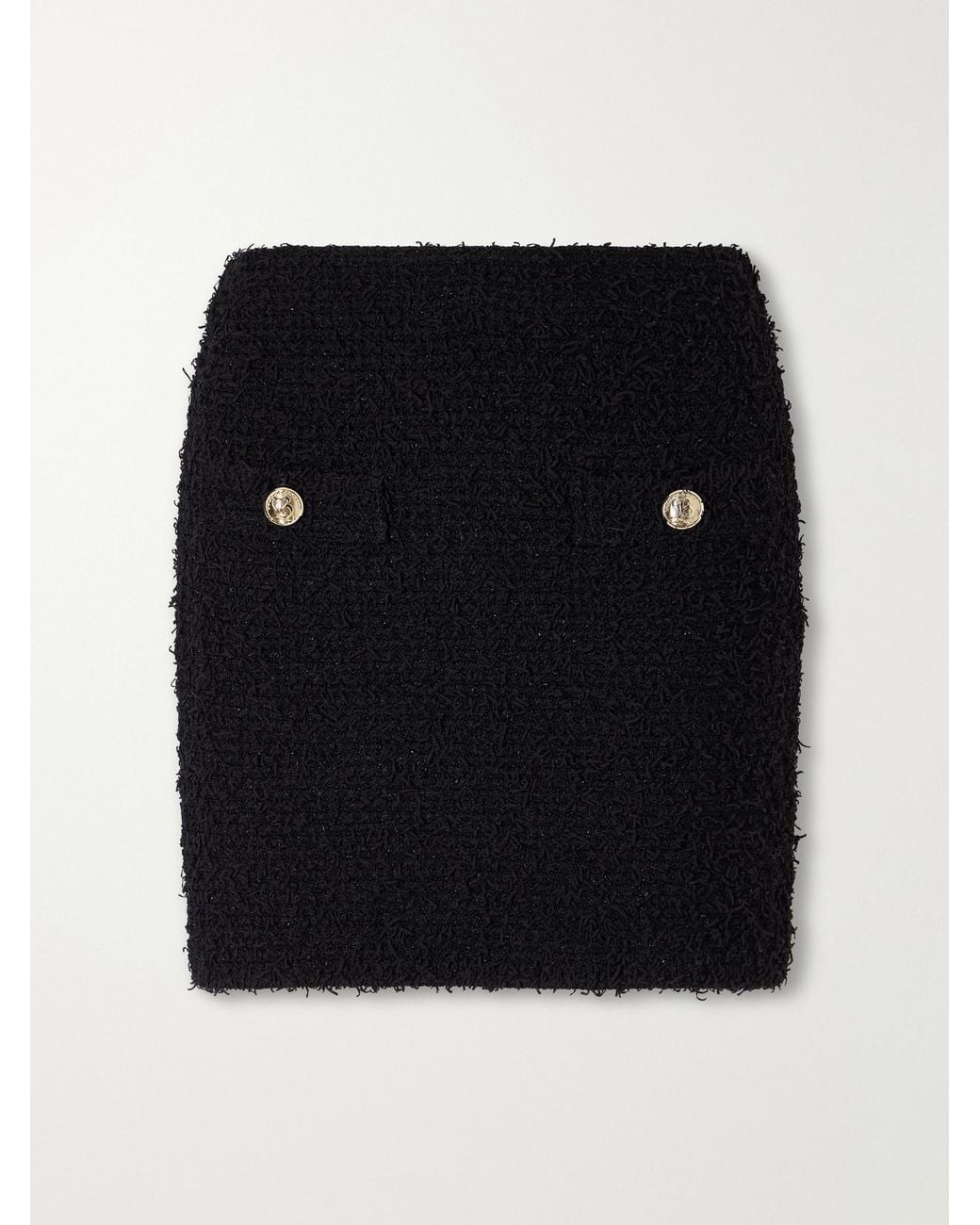 Balmain Black Tweed Embellished Mini Skirt