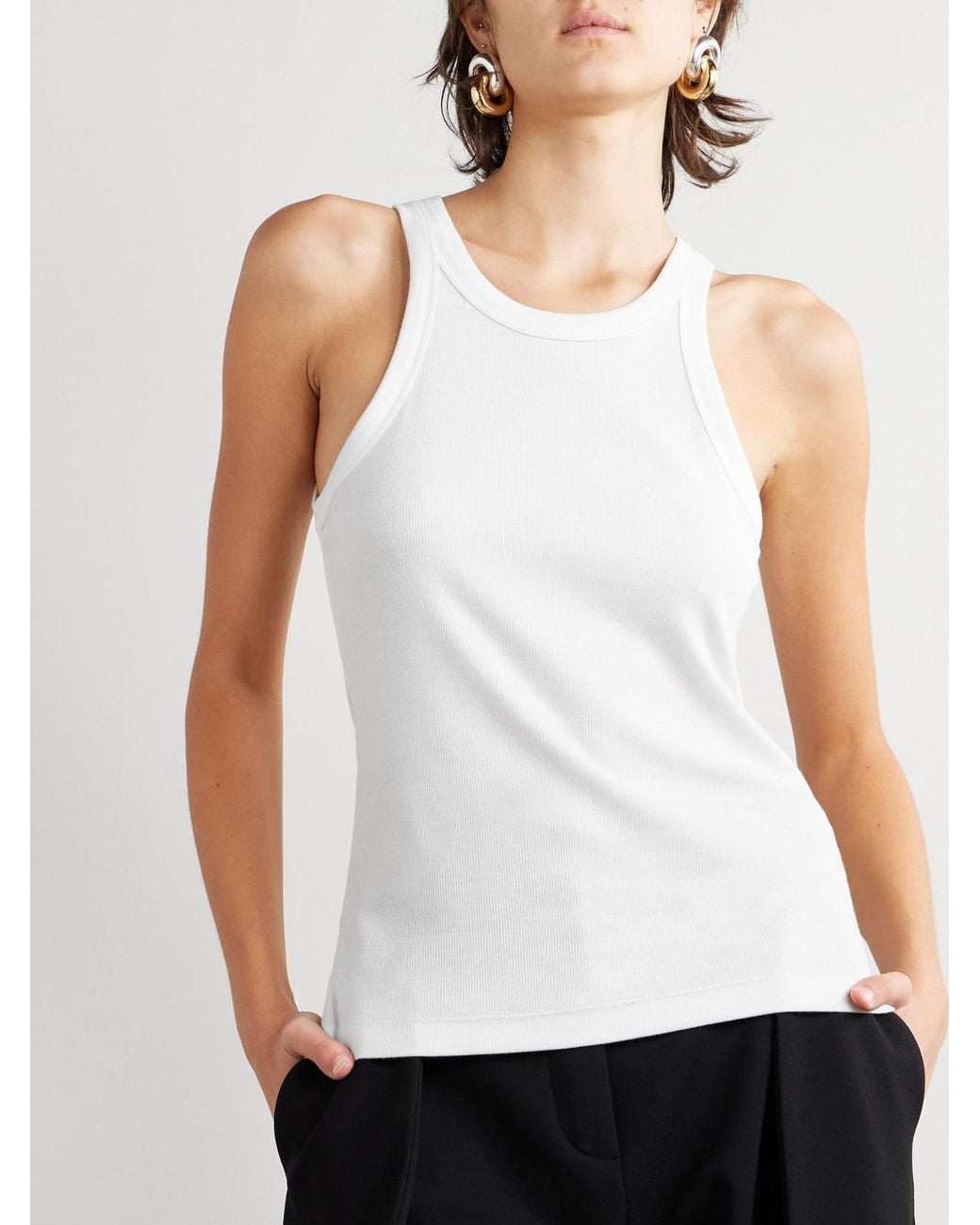 Totême  White Net Sustain Curved Ribbed Stretch Organic Cotton-Jersey Tank