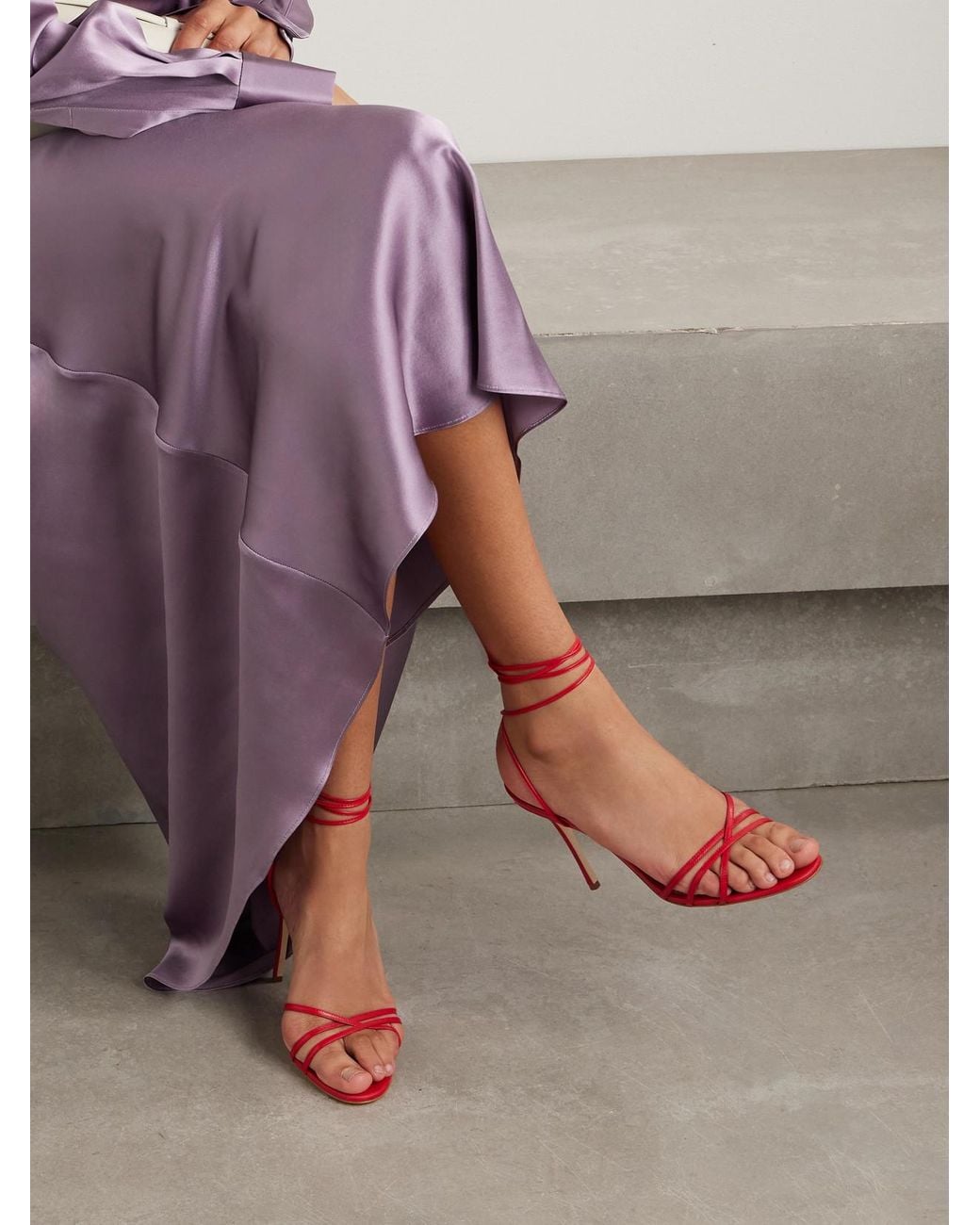 Manolo Blahnik Red Leva 105 Leather Sandals