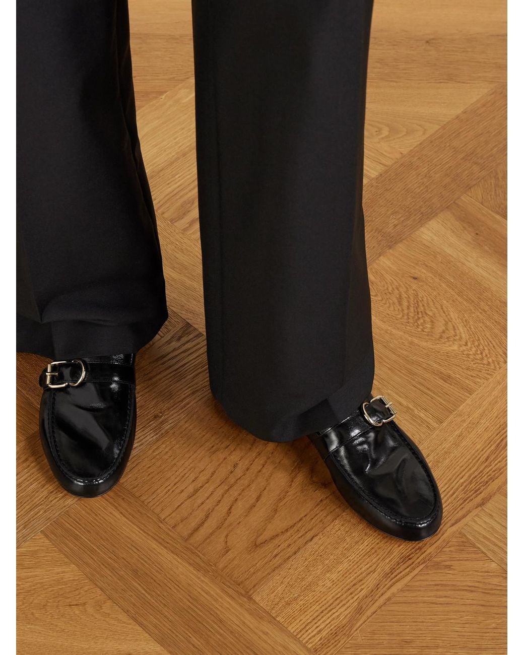 Jamie Haller Black Buckled Glossed-Leather Loafers