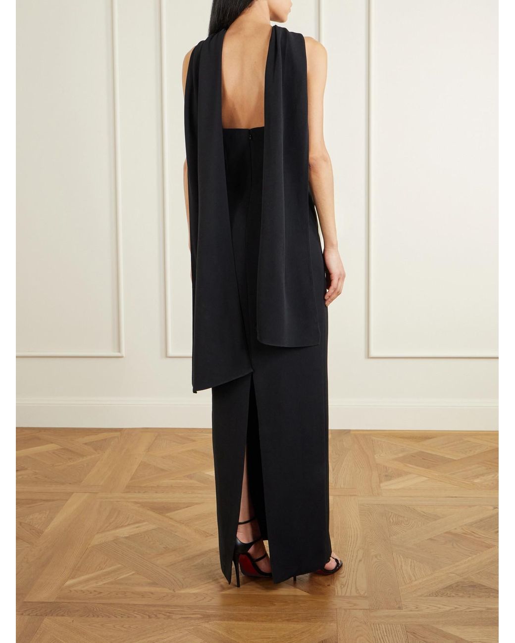 Solace London Black Rona Twisted Crepe Halterneck Gown
