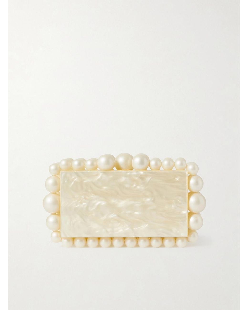Cult Gaia Natural Eos Beaded Marbled Acrylic Clutch