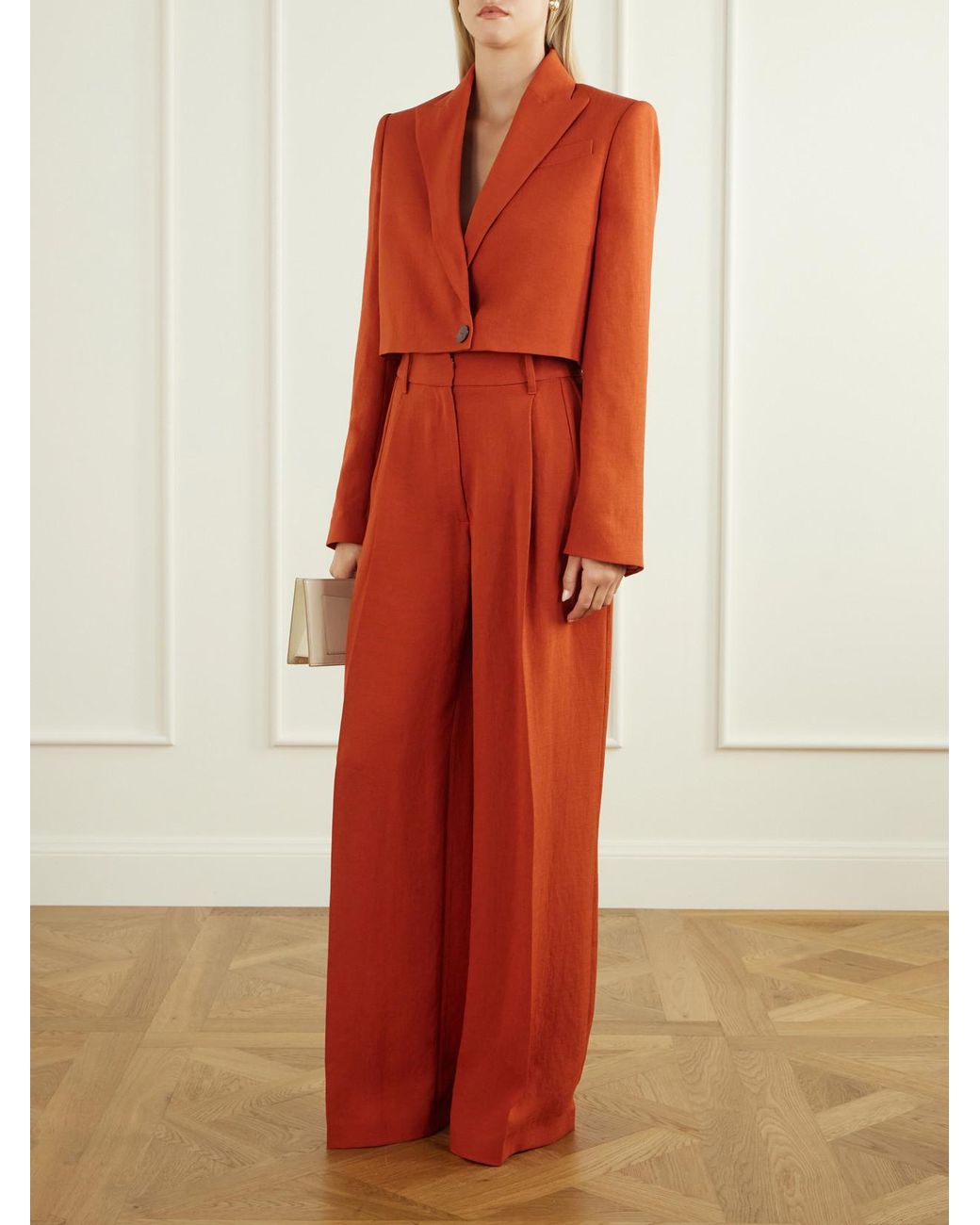 Galvan Orange Roman High-Rise Crepe Straight-Leg Pants