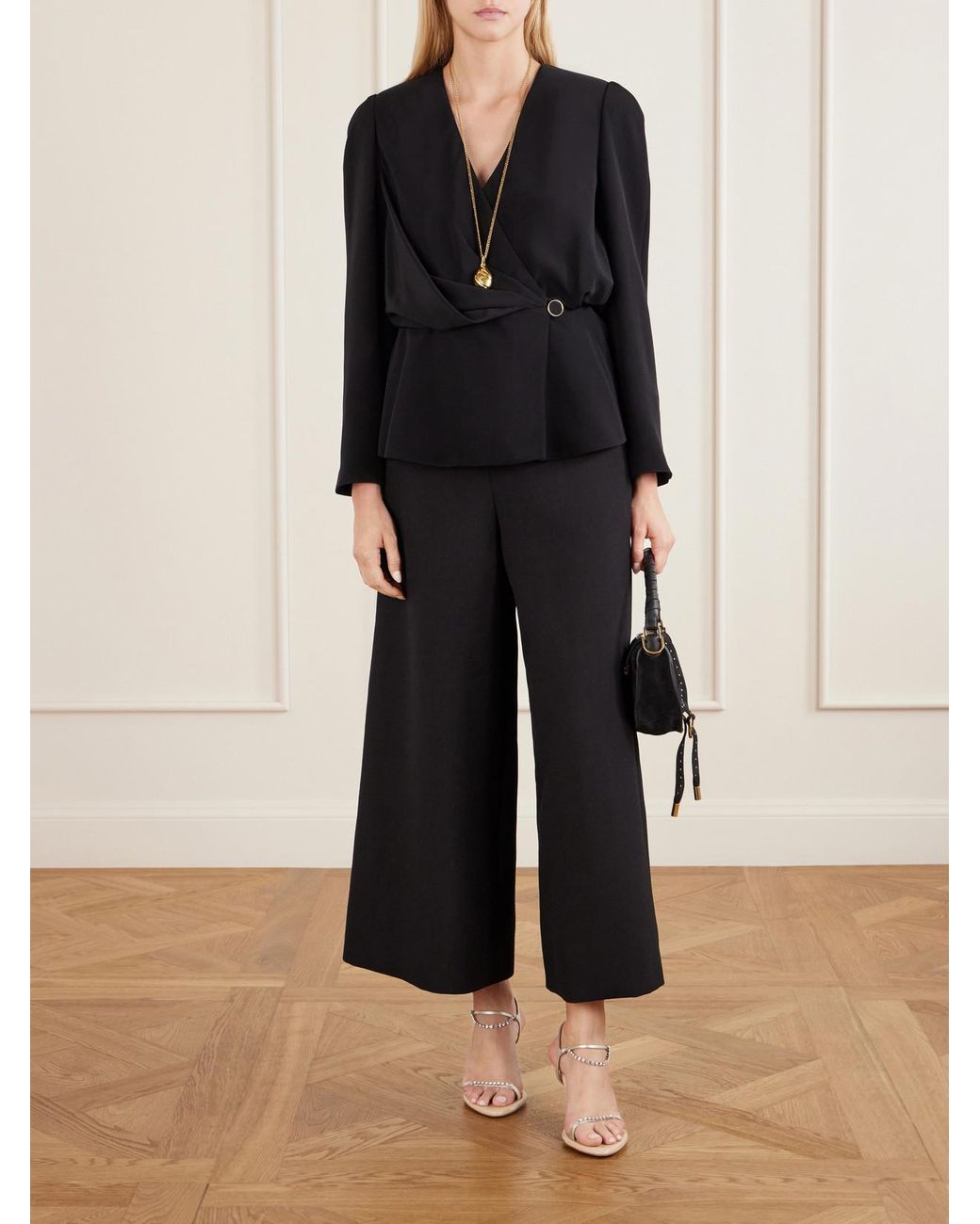 Chloé Black Gathered Faille Blouse