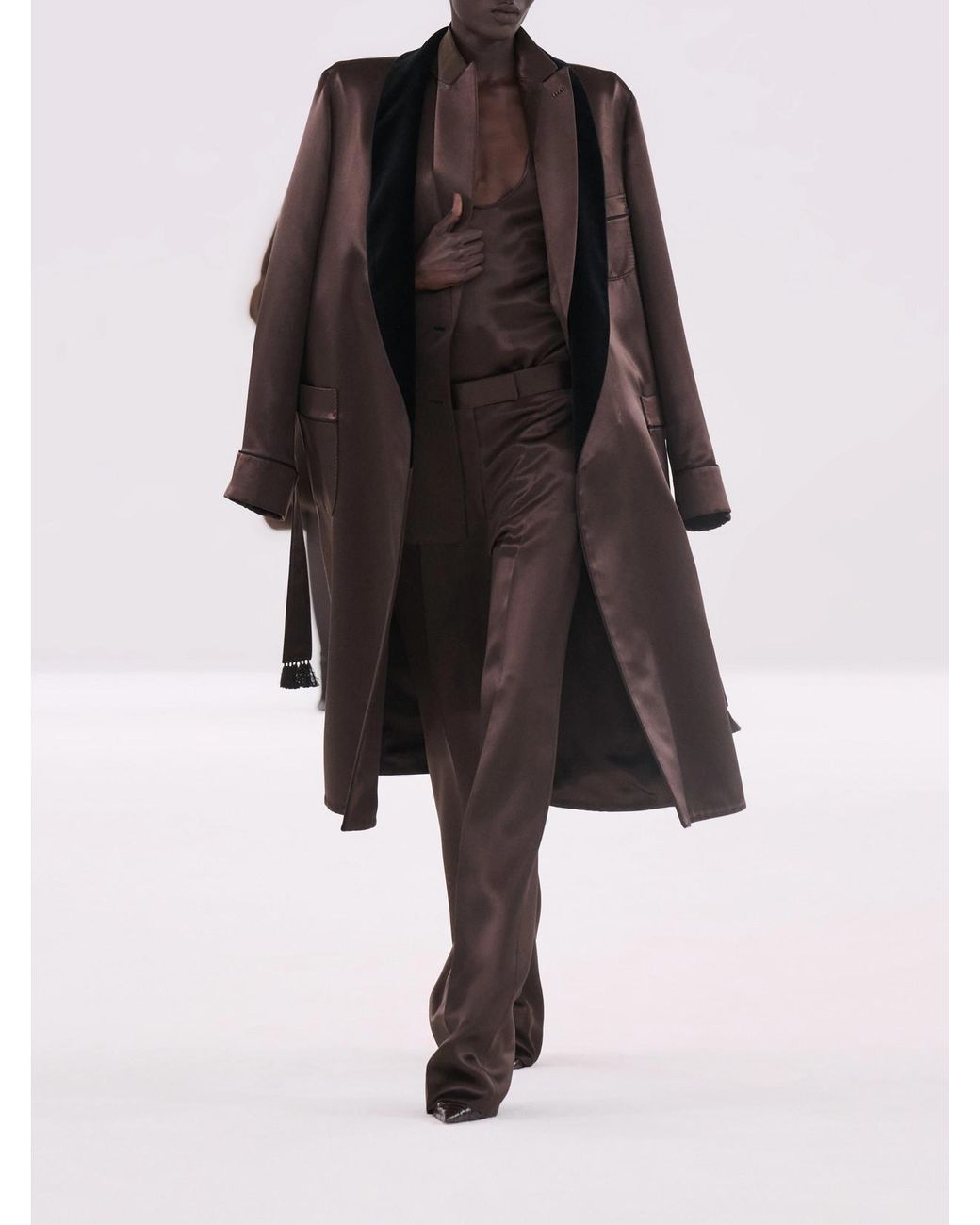 Tom Ford Brown Silk-Satin Straight-Leg Pants