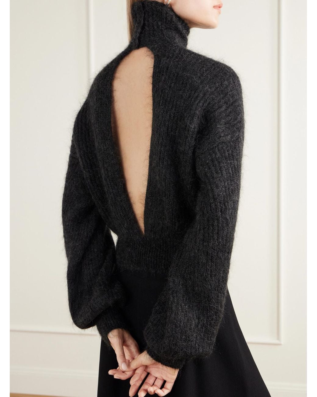 Max Mara Black Adorno Open-Back Cropped Ribbed Mohair-Blend Turtleneck Sweater