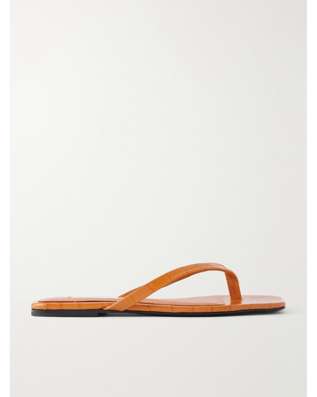 Totême Orange Croc-Effect Leather Flip Flops