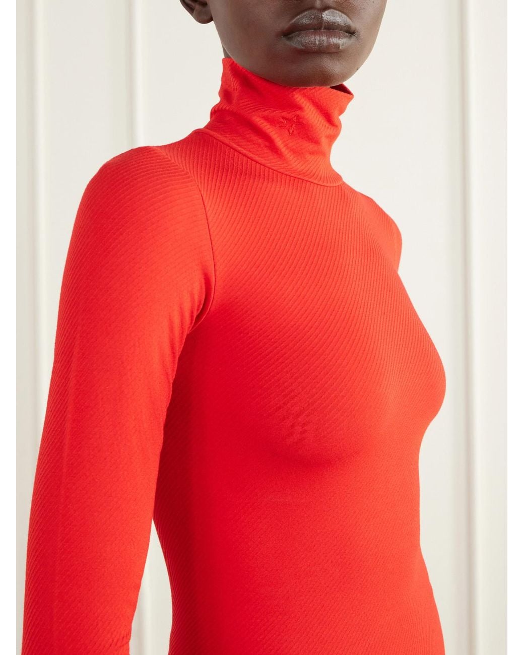 Perfect Moment Red Ribbed Thermal Modal-Blend Turtleneck Base Layer