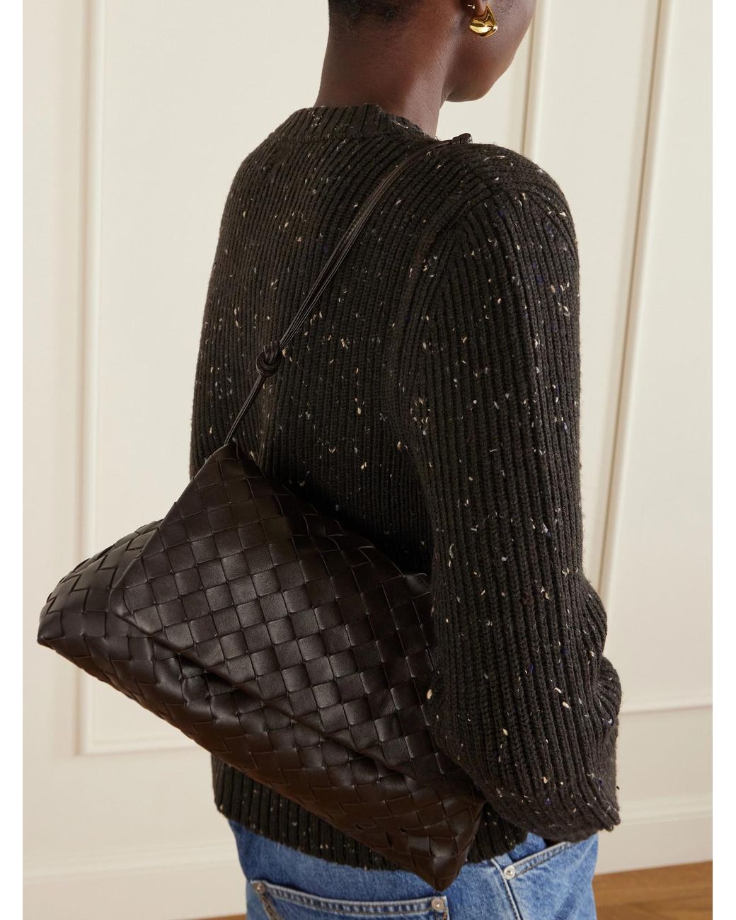 Bottega Veneta Black Giorno Intrecciato Leather Shoulder Bag