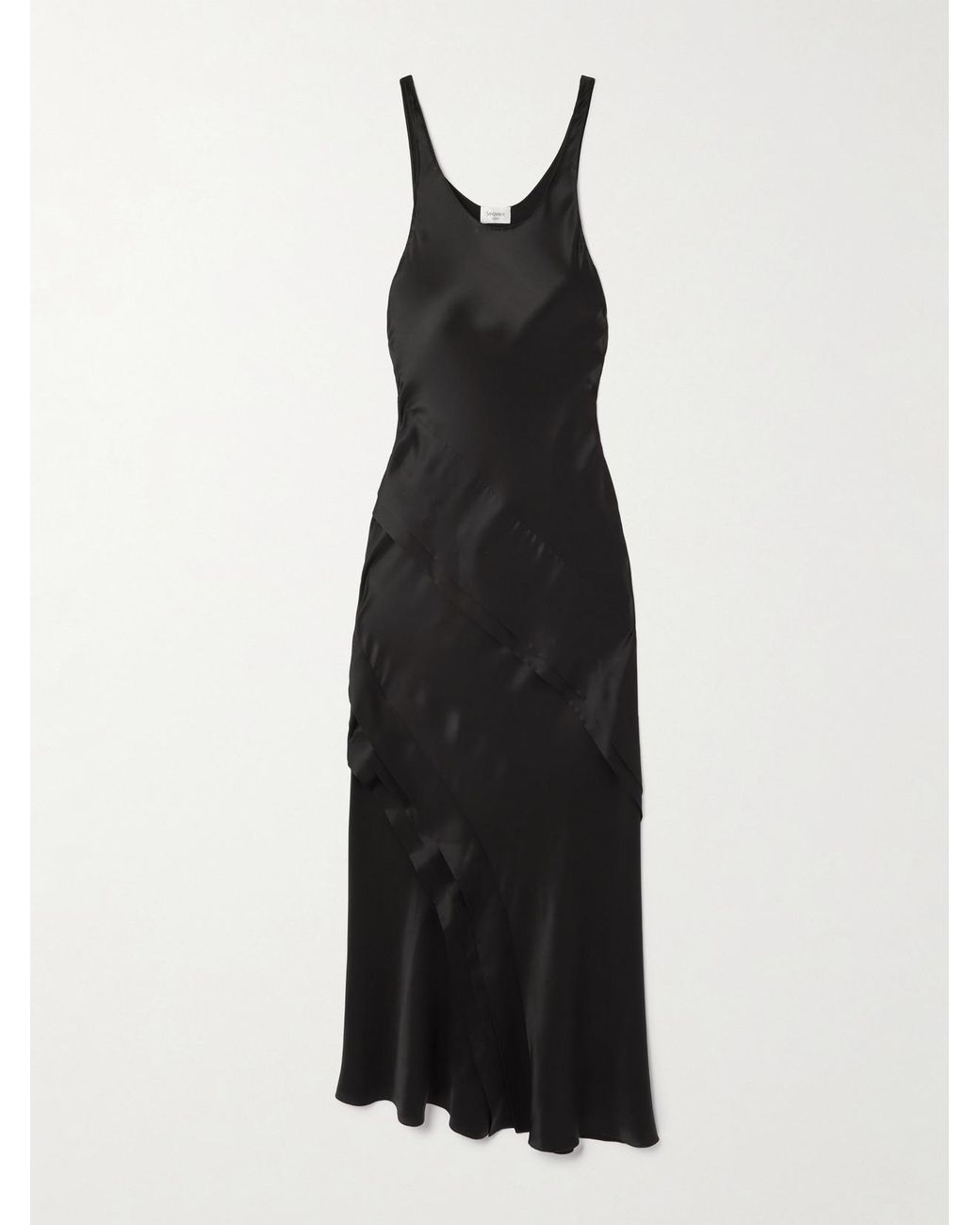 Saint Laurent Black Asymmetric Tiered Silk-Satin Maxi Dress