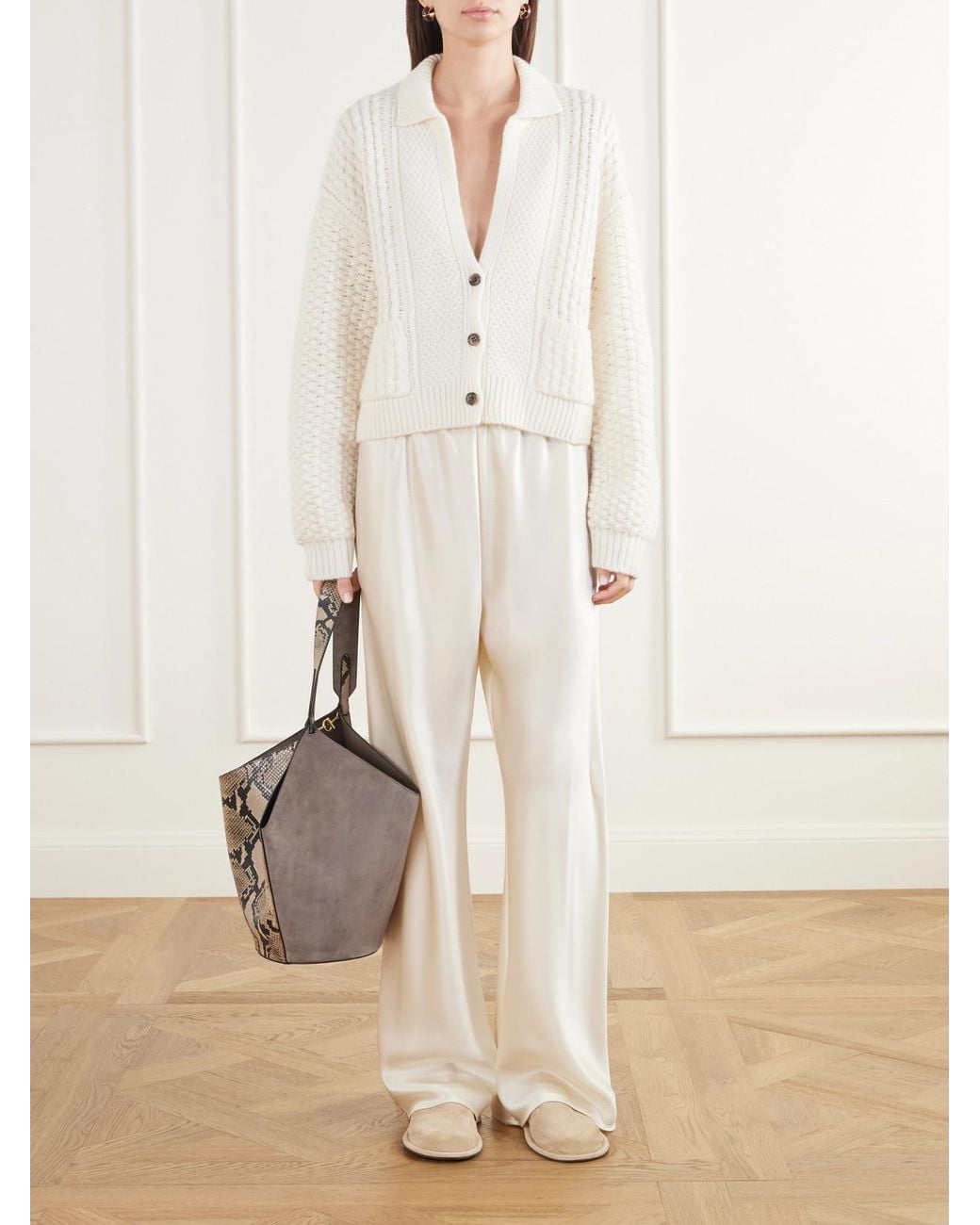 Lisa Yang Natural Becs Cable-Knit Cashmere Cardigan