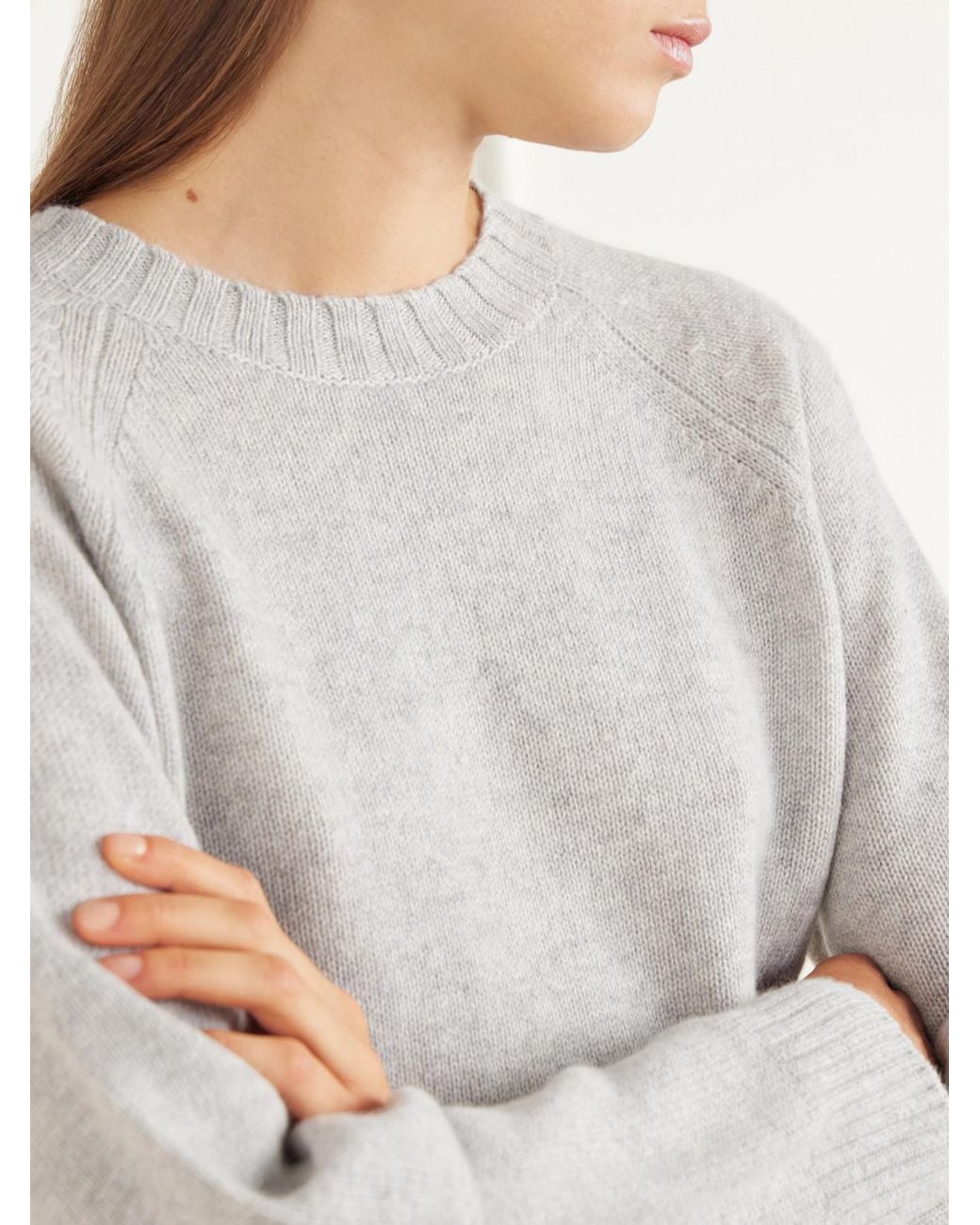 Allude White Rib-Trimmed Cashmere Sweater