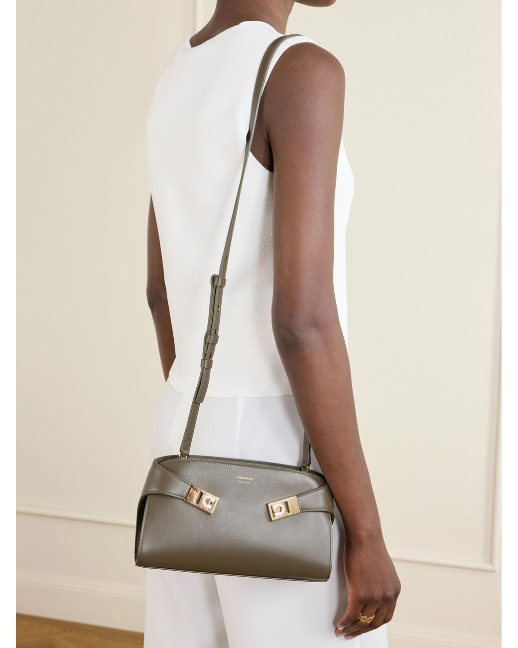 Ferragamo Natural Hug Embellished Textured-Leather Shoulder Bag
