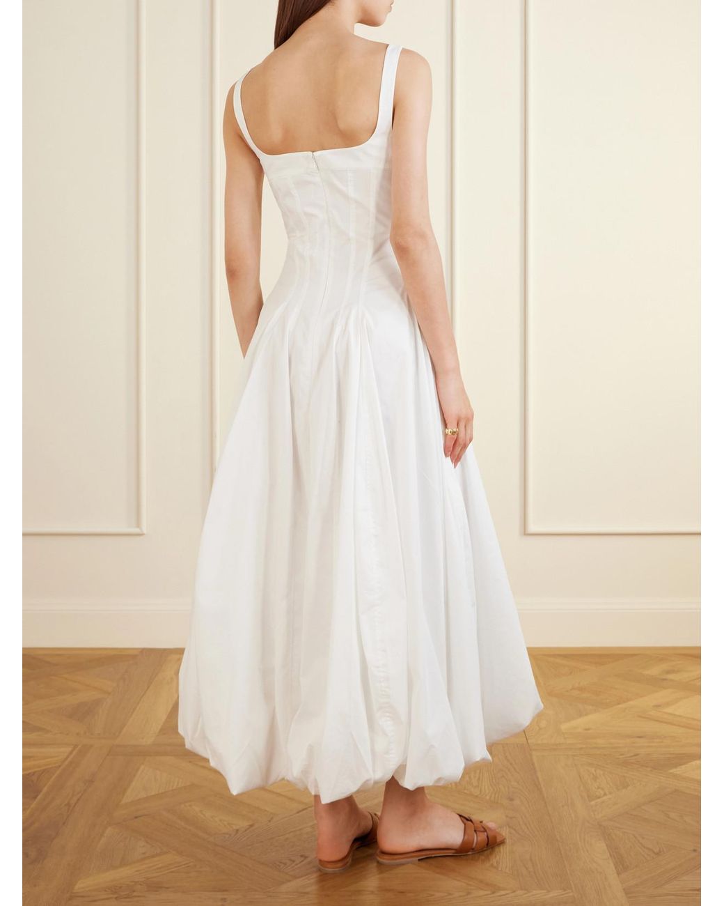 Jonathan Simkhai White Hally Pleated Cotton-Blend Midi Dress