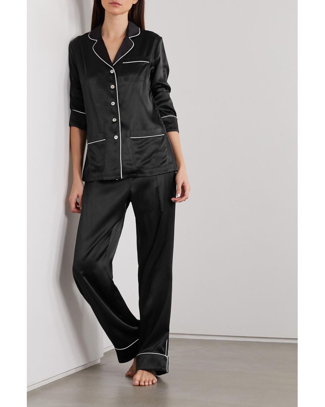 Olivia Von Halle Black Coco Silk-Satin Pajama Set