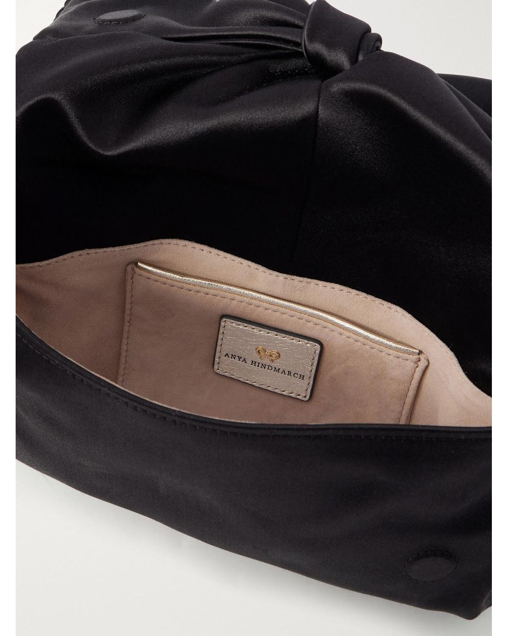 Anya Hindmarch Black Bow Fringed-Trimmed Satin Clutch