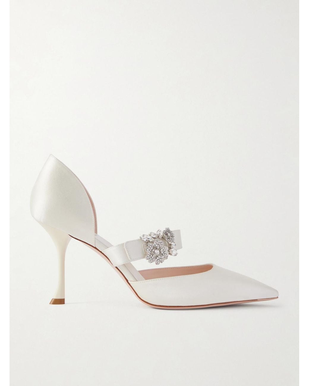 Roger Vivier White Mini Bouquet 85 Crystal-Embellished Satin Pumps