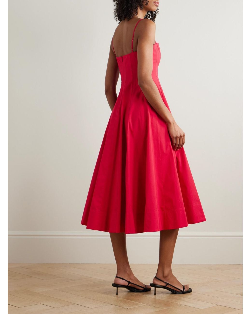 Staud Red Wylie Paneled Cotton-Blend Poplin Midi Dress