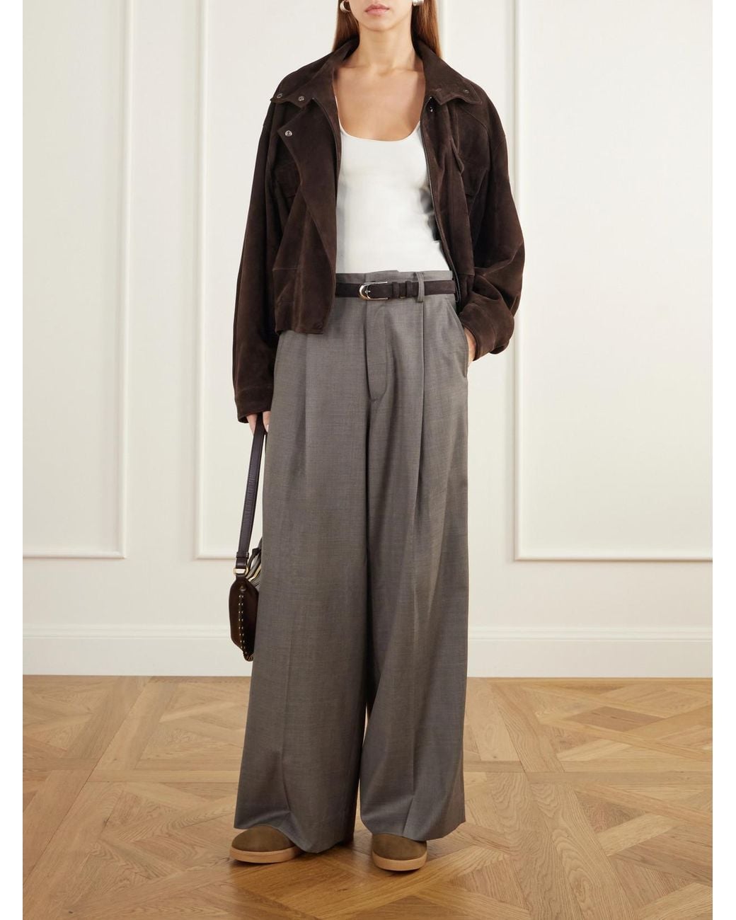 Isabel Marant Brown Nolyz Belted Shearling-Trimmed Suede Ankle Boots
