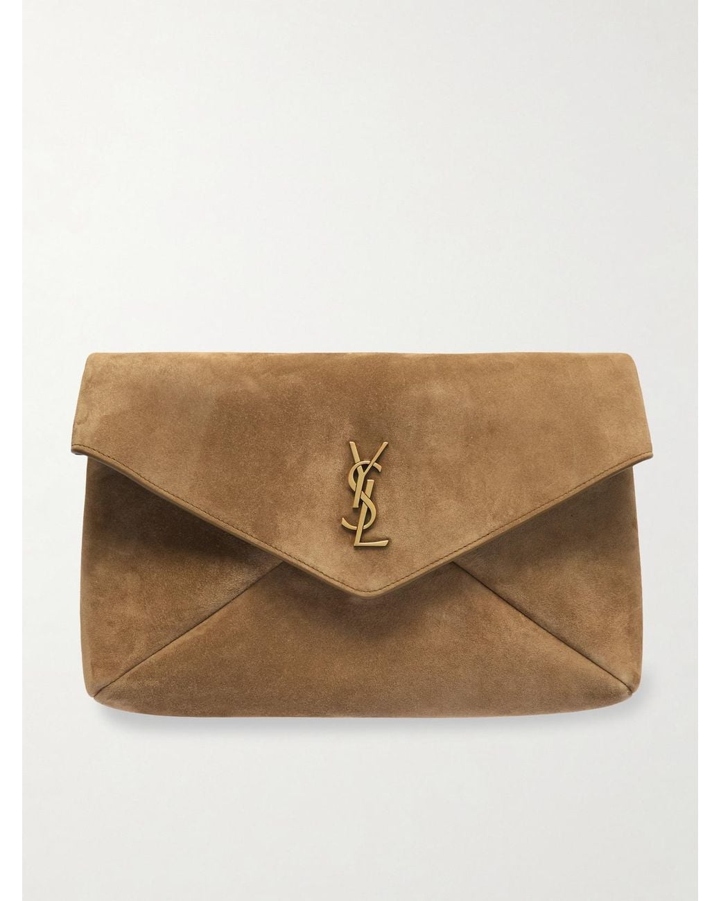Saint Laurent Natural Cassandre Suede Clutch