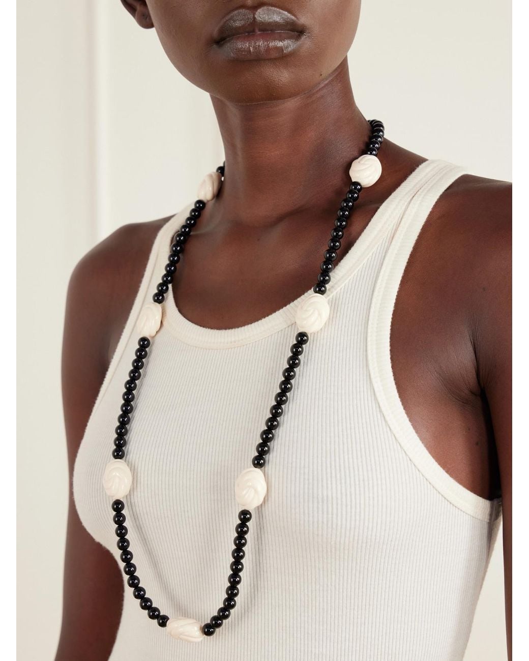 Julietta Natural Myra Rhodium-Plated Onyx Beaded Necklace