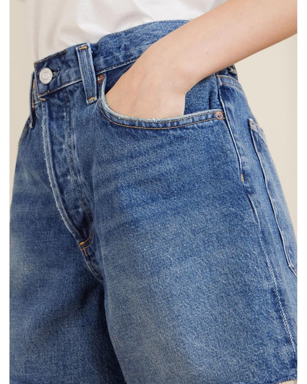 Agolde Blue Nye Frayed Denim Shorts