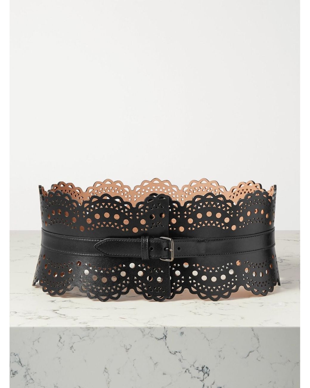 Alaïa Black Laser-Cut Leather Waist Belt