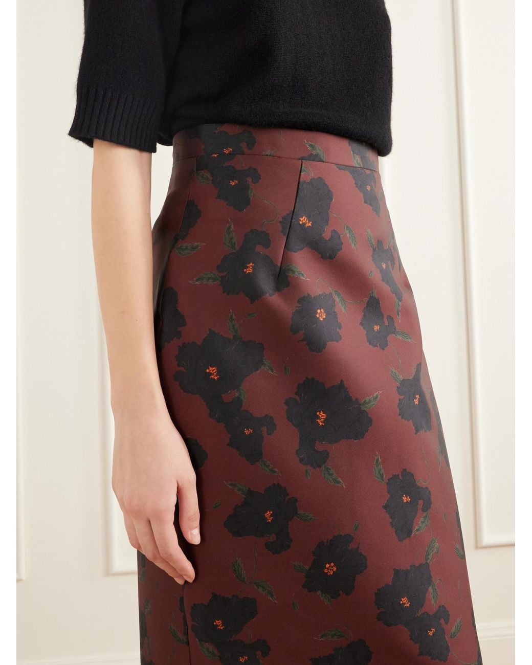 Emilia Wickstead Purple Lorelei Floral-Print Taffeta Faille Midi Skirt