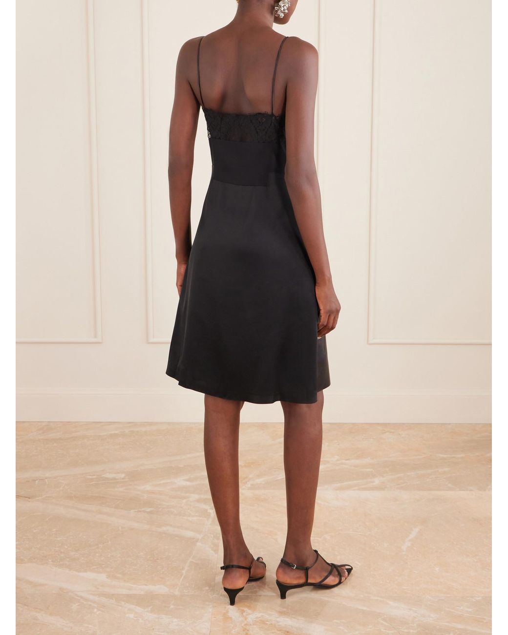 Sharon Wauchob Black Tulipa Gathered Lace-Trimmed Jersey And Leather Midi Dress
