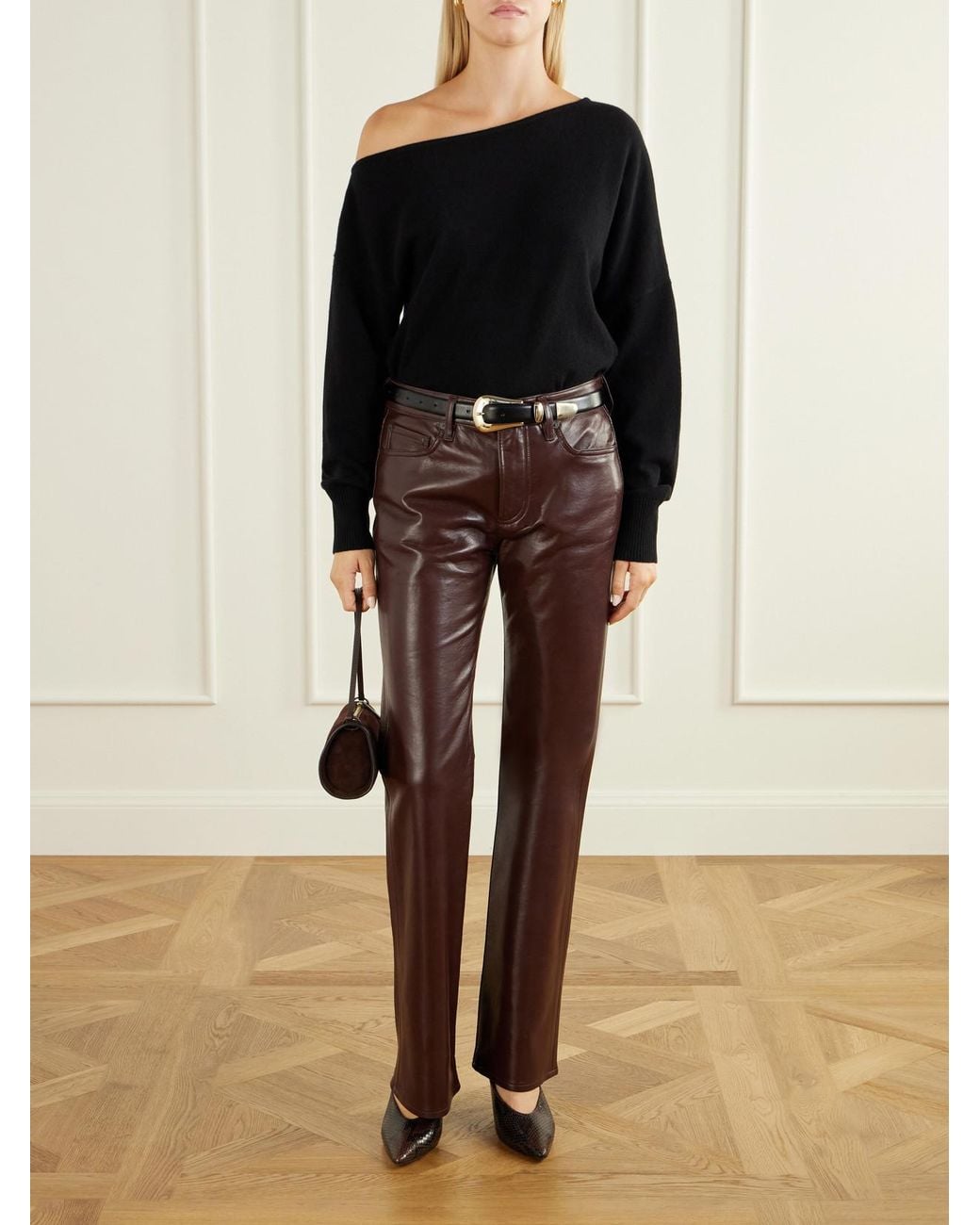 Citizens of Humanity Brown Genova Leather-Blend Straight-Leg Pants
