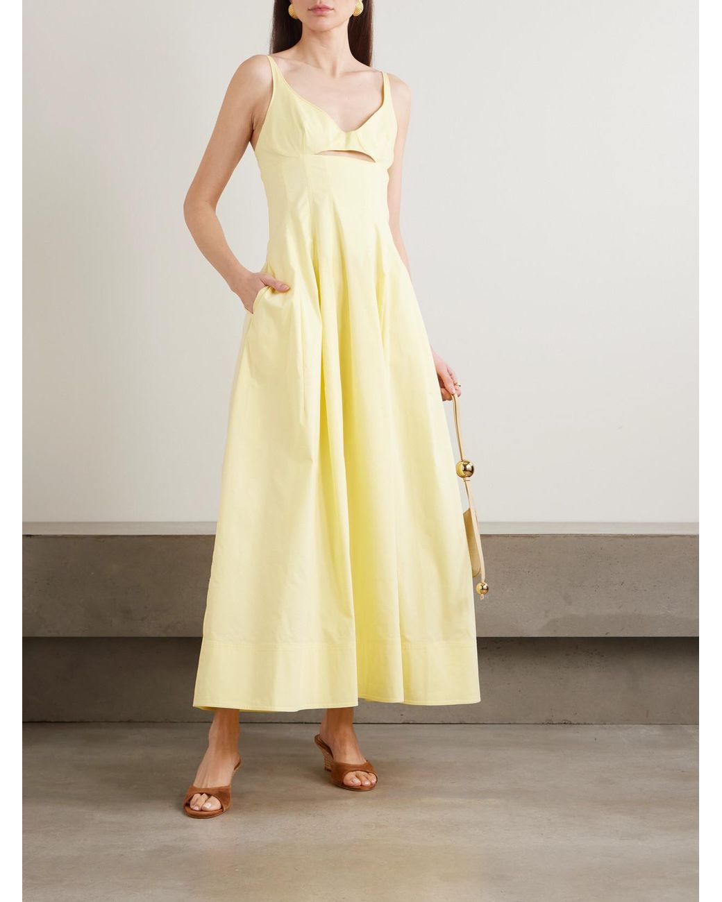 Jonathan Simkhai Yellow Maddy Cutout Cotton-Blend Midi Dress