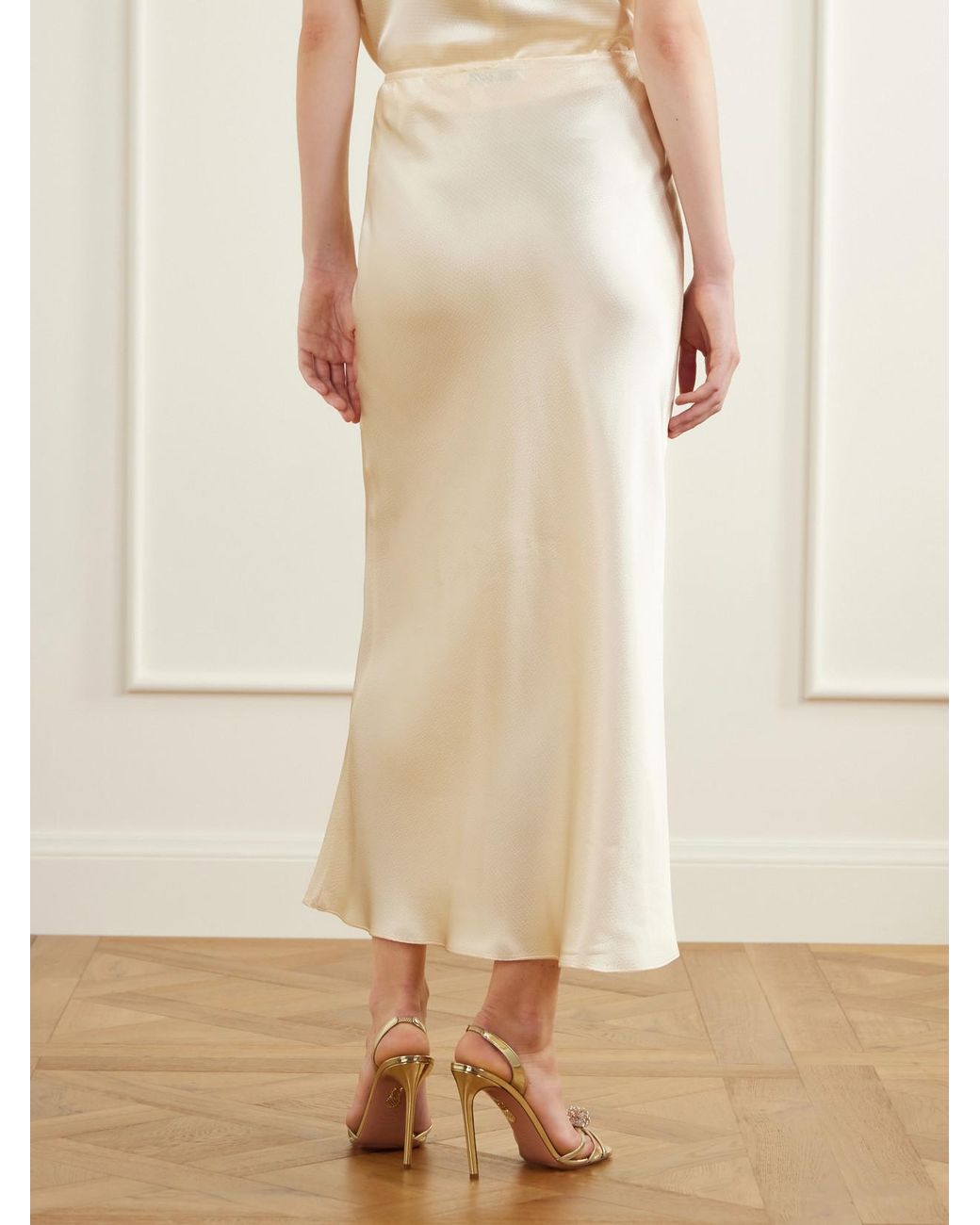 FFORME White Cori Satin Midi Skirt