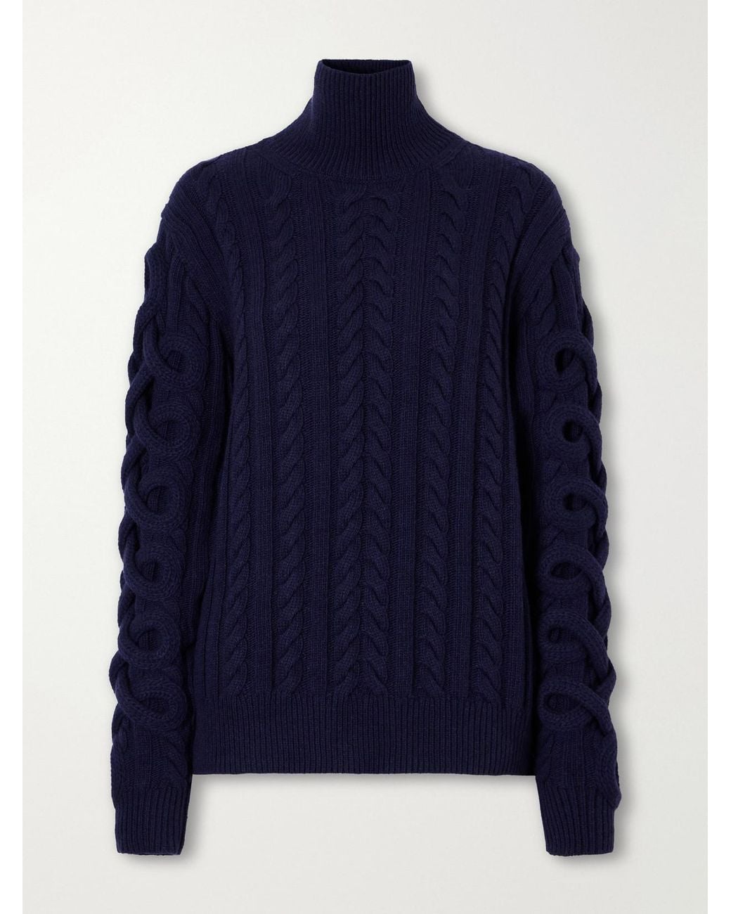 Etro Blue Cable-Knit Wool-Blend Turtleneck Sweater