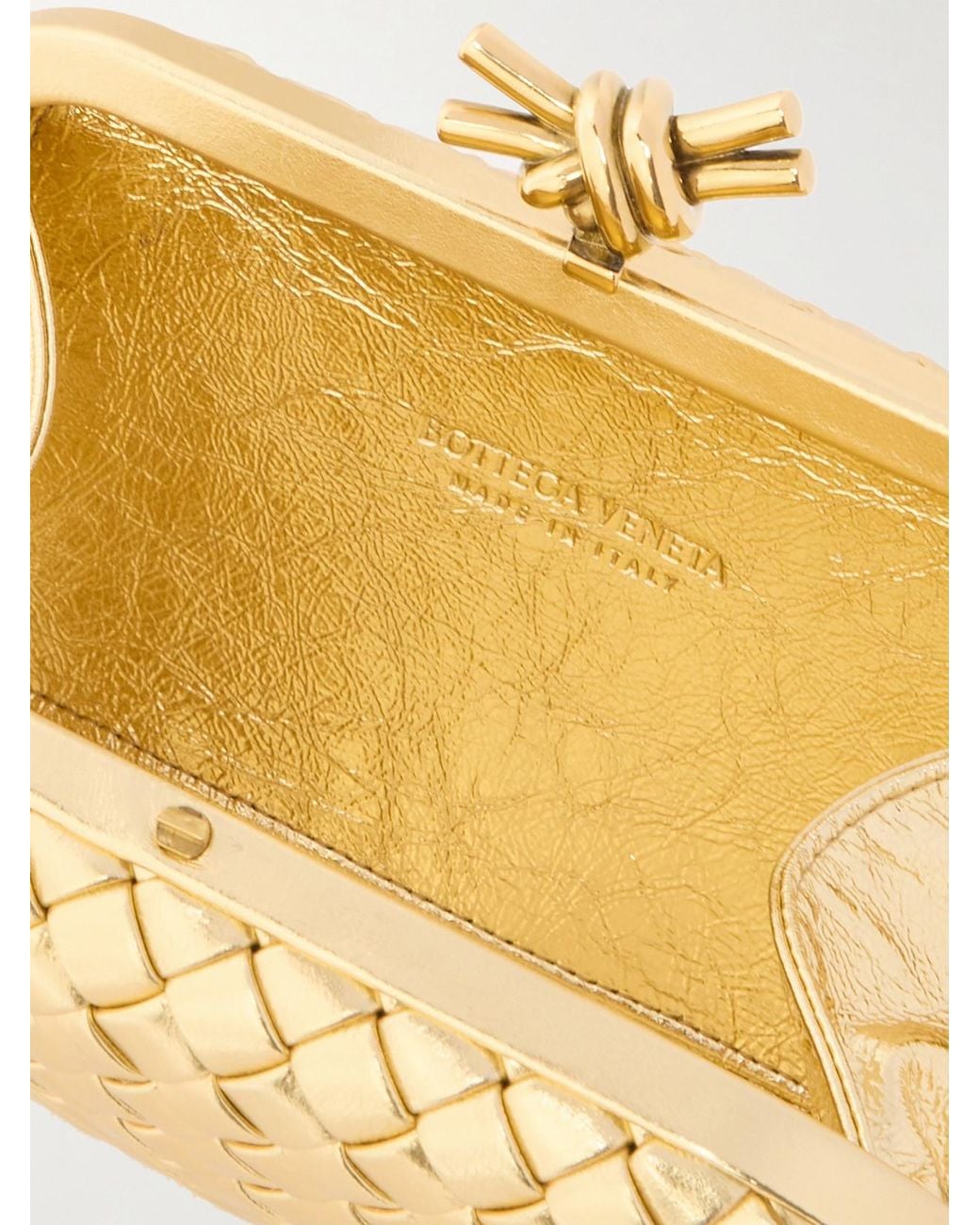 Bottega Veneta Knot Padded Intrecciato Metallic Leather Clutch