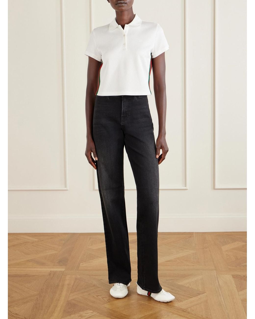Gucci White Flex Suede-Trimmed Leather Sneakers