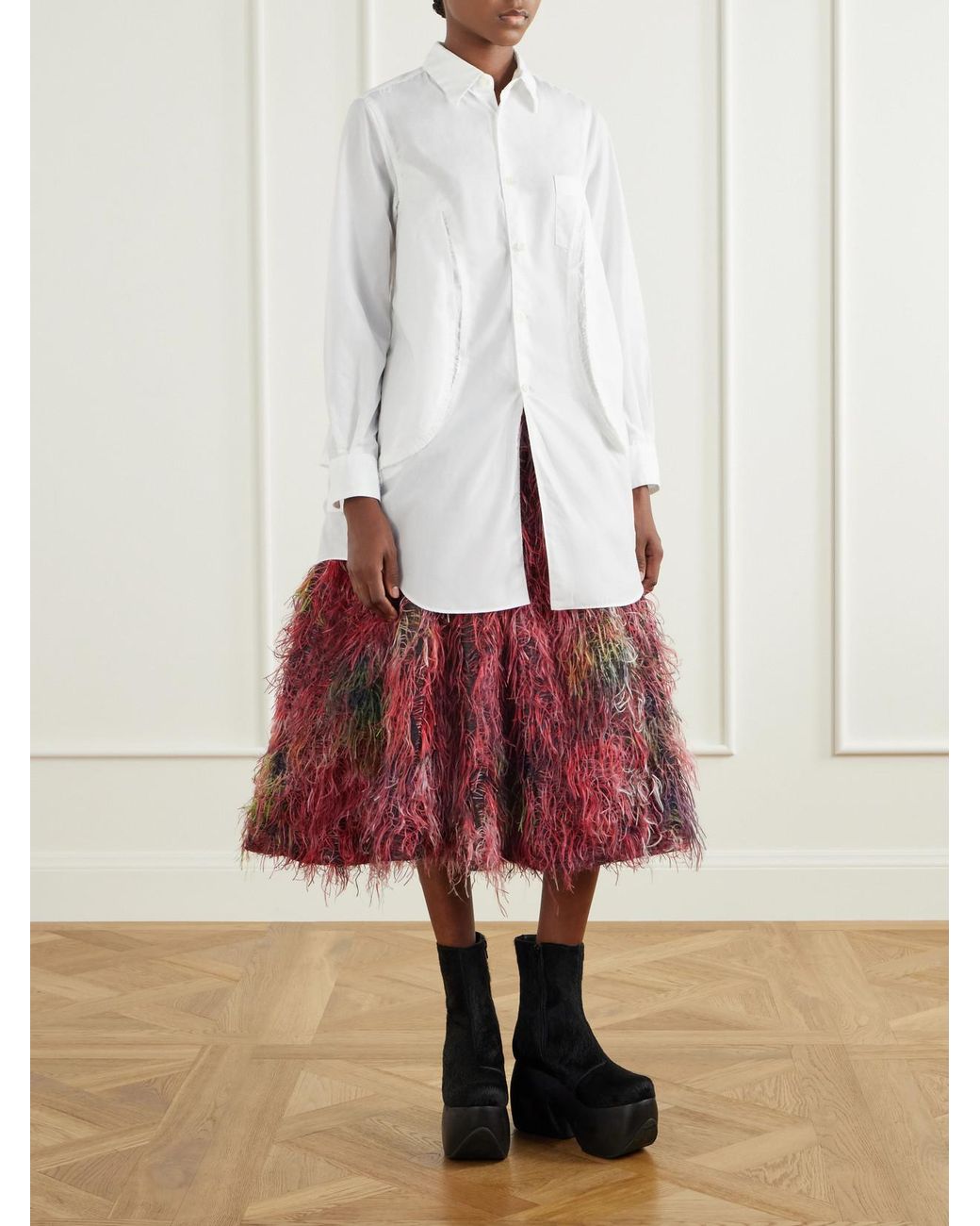 Comme des Garçons Textured Fringed Midi Skirt