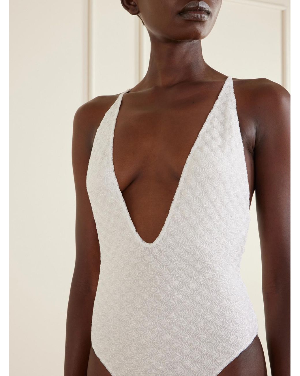 Missoni White Mare Striped Crochet-Knit Swimsuit