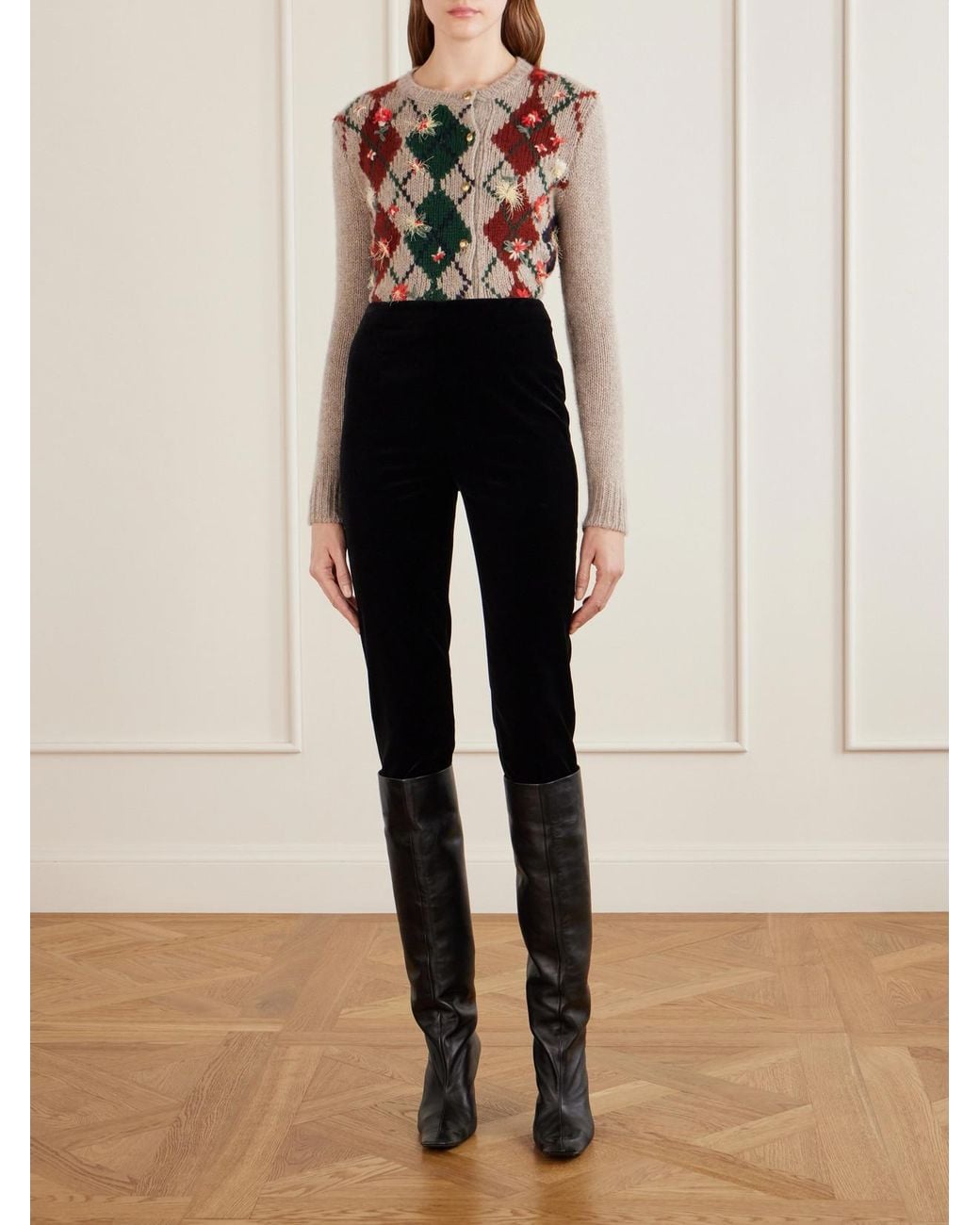 Khaite Black Marlene 85 Leather Knee Boots